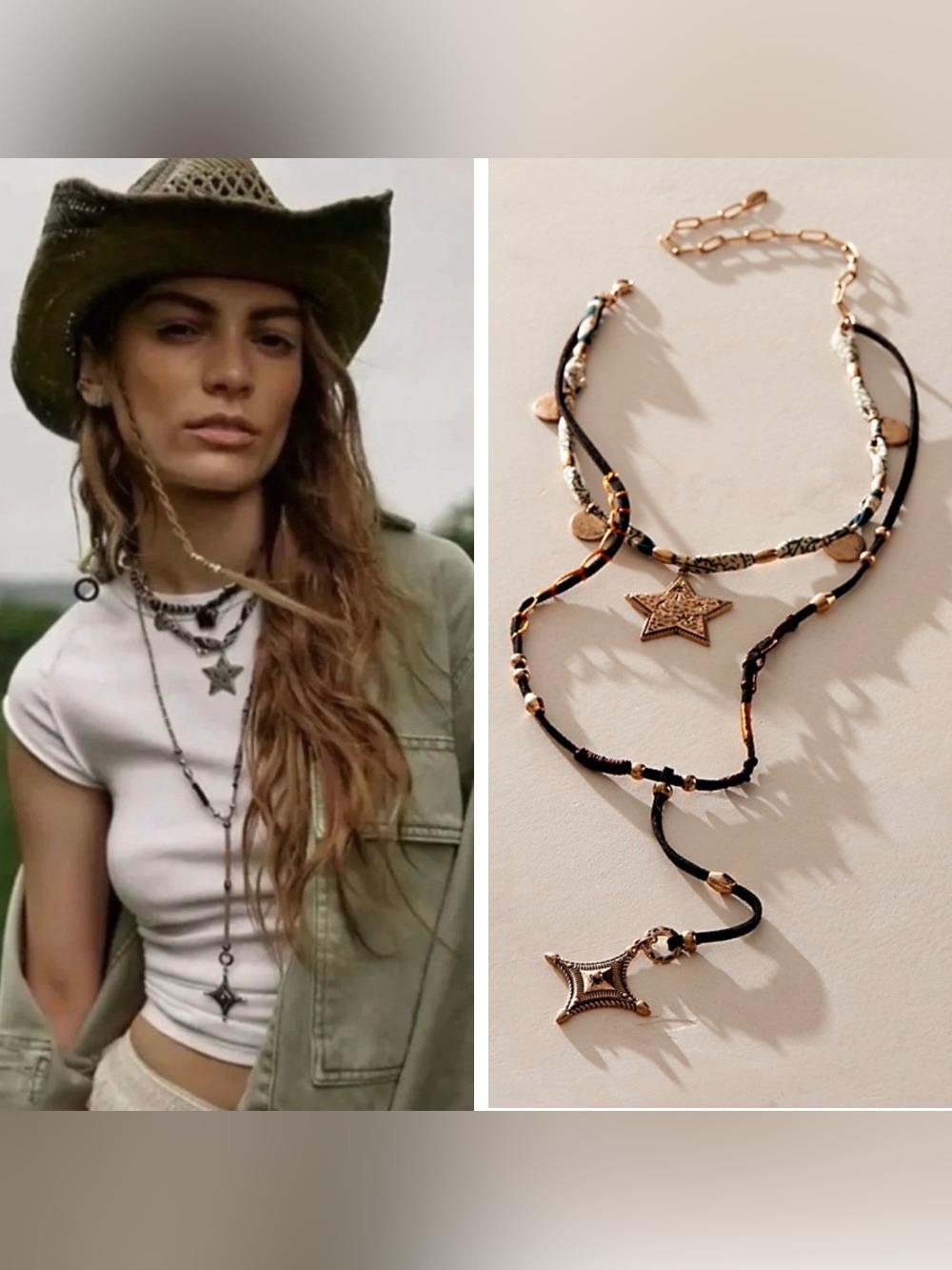 Free People Dandelion Gold Toned Metal Stars Lariat Necklace NWOT Adjustable